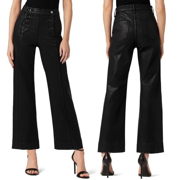 Joe's Jeans Savannah Black Coated Wide Leg Crop Jean Pants Size 26 Sailor Style - Picture 11 of 15